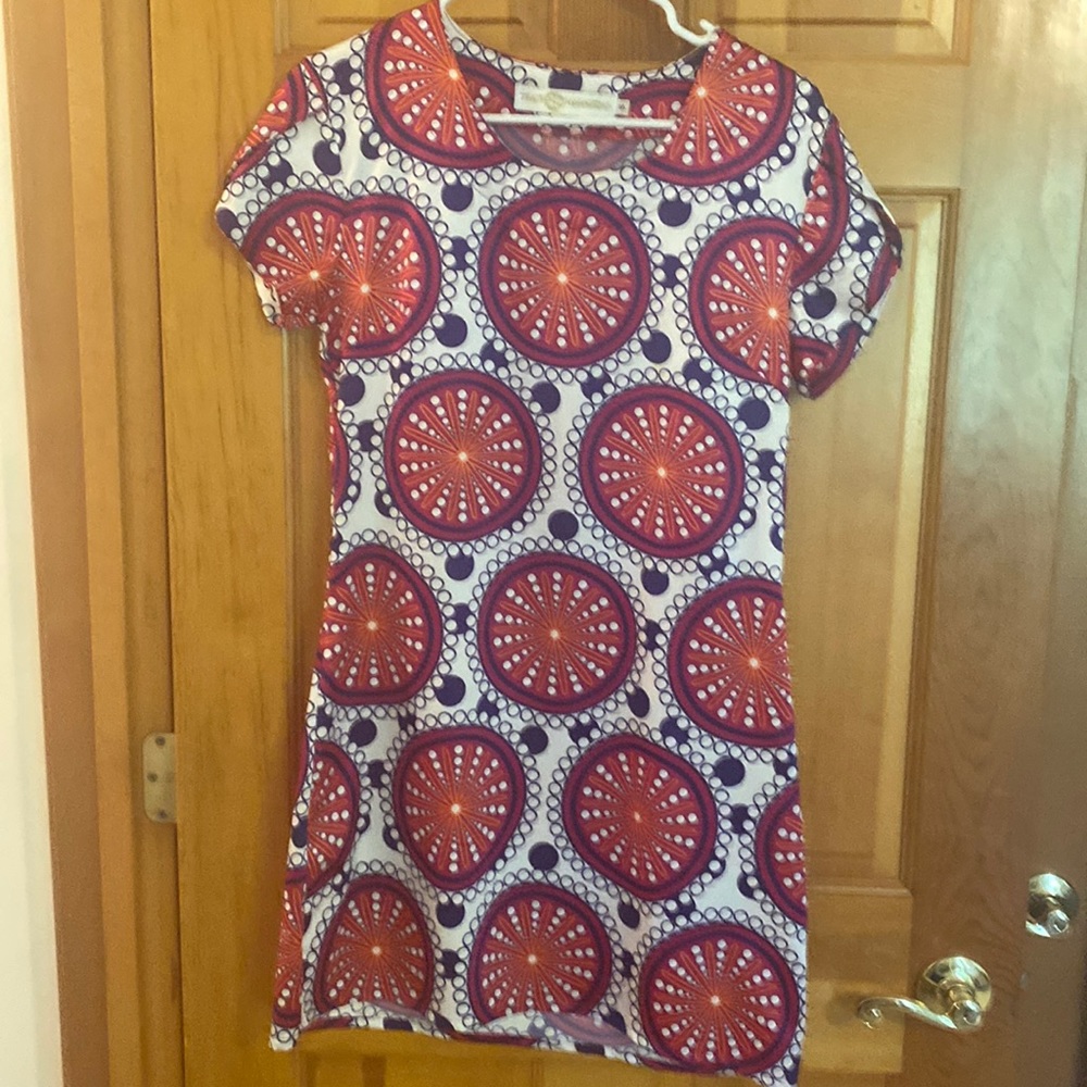 Beautiful sunburst pattern sheath dress by Tracy Negoshian. Size small